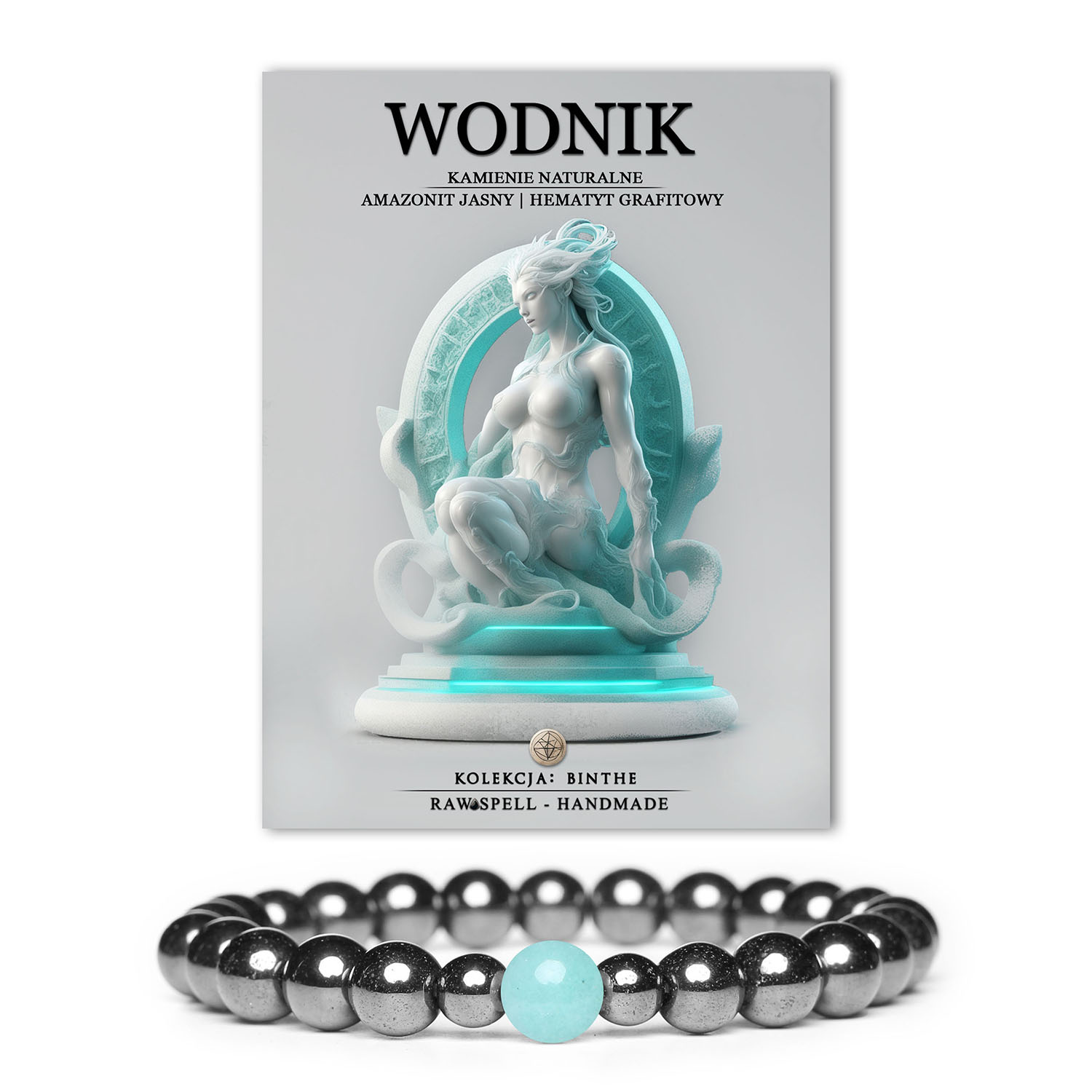 Elegancka bransoletka męska i damska z kamieniami naturalnymi: jasny amazonit i hematyt grafitowy, kolekcja Binthe, idealny dodatek do każdej stylizacji.
