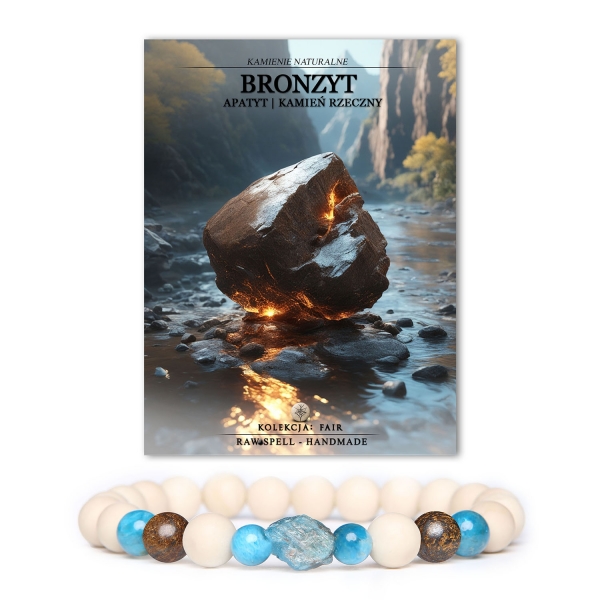 Bransoletka z kolekcji Fair z brązytem, apatytu i kamienia rzecznego, dostępna w wersji damskiej i męskiej."