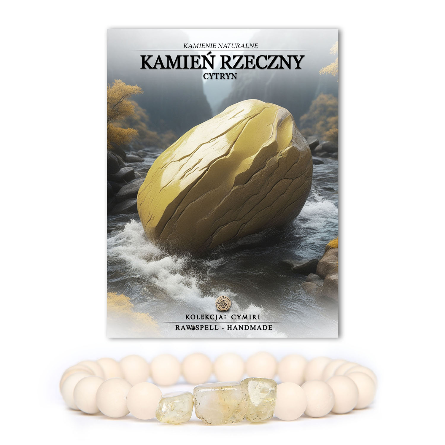 Bransoletka Cymiri z naturalnymi kamieniami - cytryn i kamień rzeczny, idealna dla Mężczyzn i Kobiet.