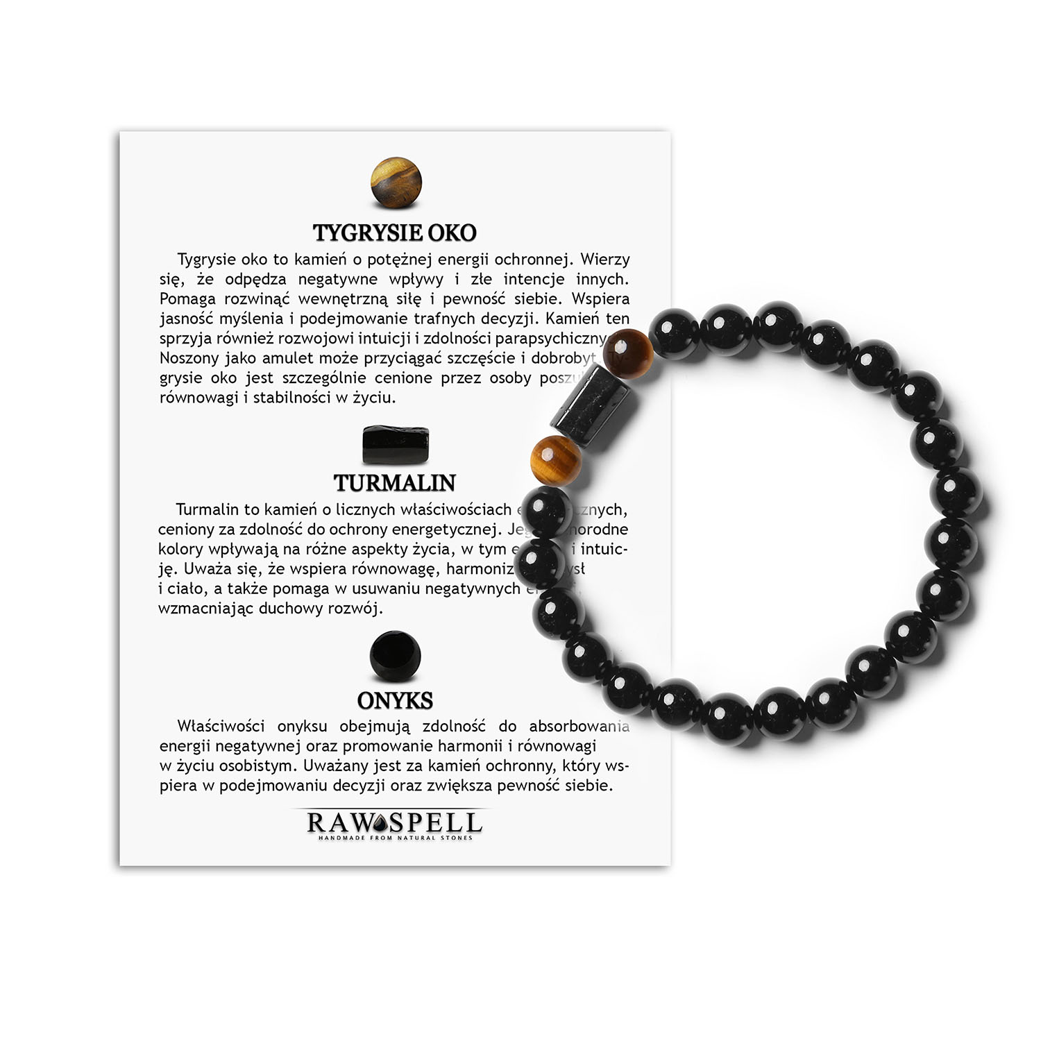 Zmysłowa Elegancja Bransoletka z Kamieni Naturalnych - Tygrysie Oko Turmalin i Onyks Kolekcja Arsil Bransoletka Arsil z soczystym tygrysim okiem, odważnym turmalinem i tajemniczym onyksiem – połączenie, które emanuje mocą i pewnością siebie.