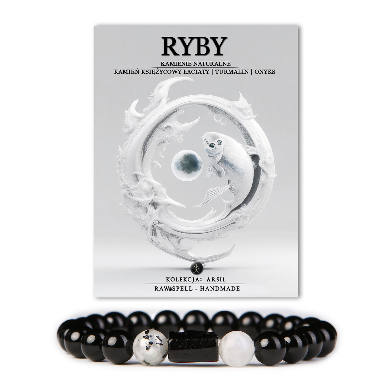 Zanurz się w mistycznym świecie Znaków Zodiaku z bransoletką Ryby z kolekcji Arsil. Ta wyjątkowa biżuteria, wykonana z naturalnych kamieni, takich jak subtelny kamień księżycowy, turmalin i onyx, emanuje głęboką energią i intuicją. Idealna dla osób urodzonych pod tym znakiem, bransoletka łączy w sobie elegancję i harmonijne wibracje, które będą towarzyszyć Ci w codziennych wyzwaniach.