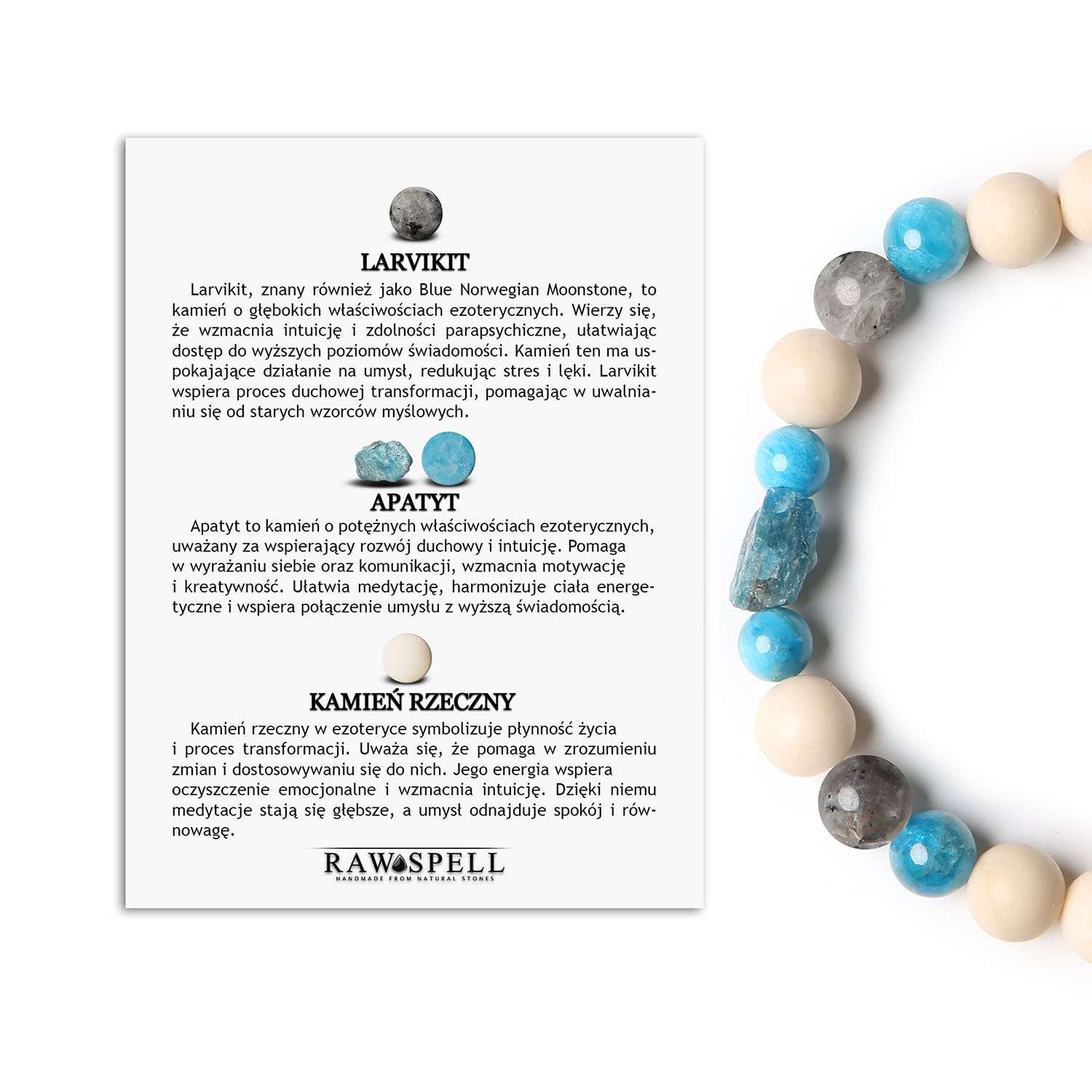 dkryj bransoletkę z kolekcji Fair! Larvikit, Apatyt, Kamień Rzeczny - doskonały wybór dla kobiet i mężczyzn z klasą Elegancka bransoletka unisex z kolekcji Fair, złożona z kamieni larvikitu, apatytu i rzecznych. Pomysł na wyjątkowy prezent dla kobiet i mężczyzn.