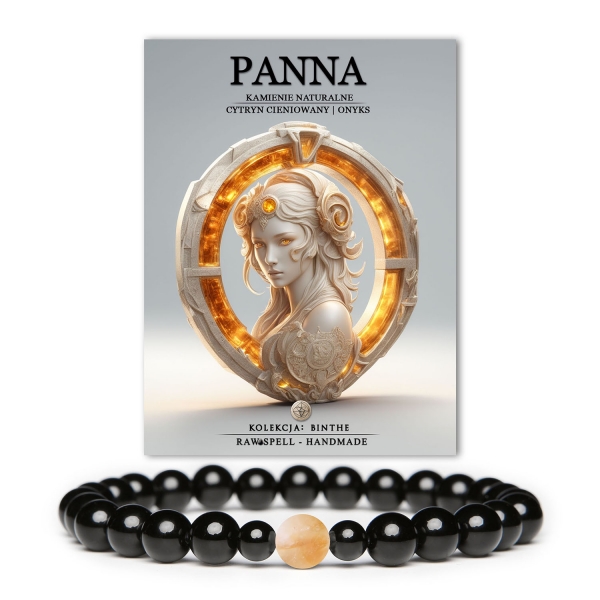 Stylowa bransoletka Binthe z naturalnych kamieni: cytryn cieniowany i onyks, symbolizująca perfekcjonizm i harmonię znaku Panny.