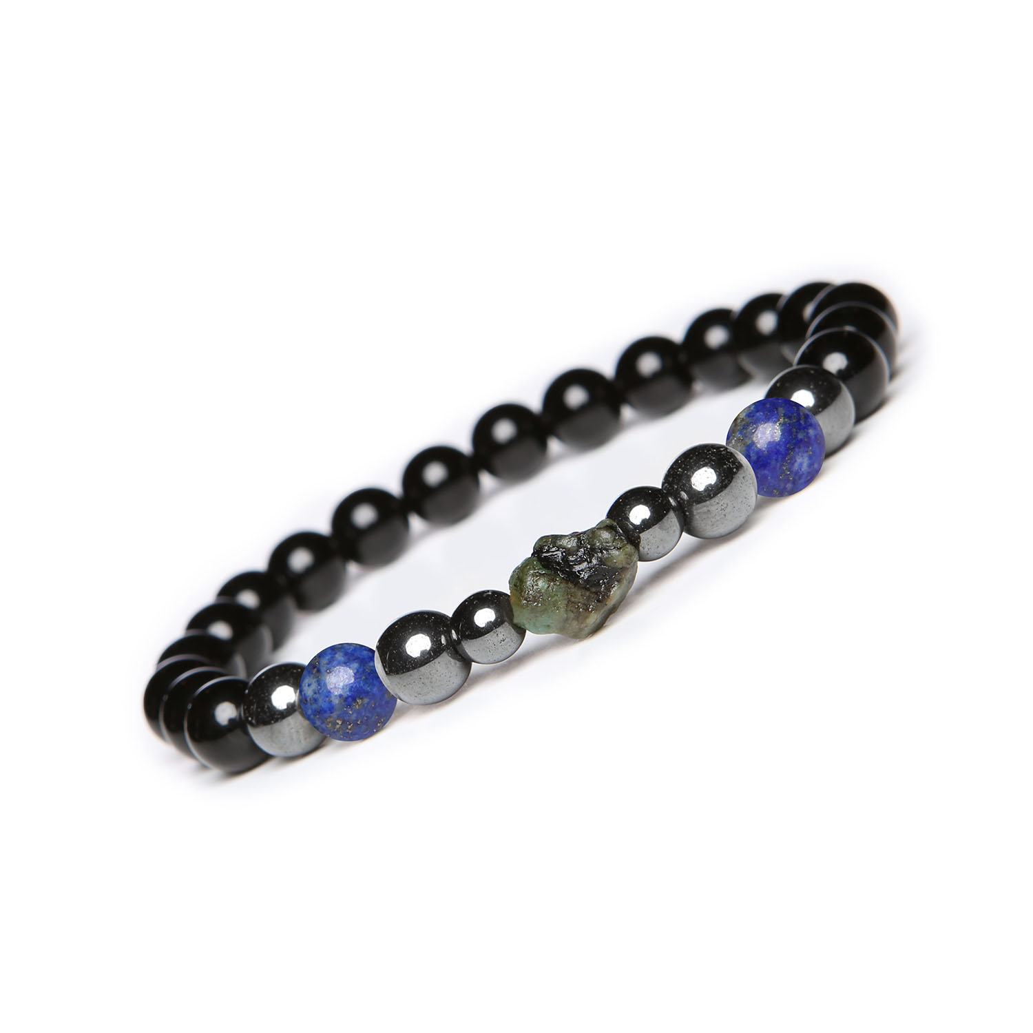 ransoletka Elai Lapis Lazuli, Szmaragd, Onyks, Hematyt Grafitowy. Damska i Męska elegancja w jednym Bransoletka z kolekcji Elai, w skład której wchodzą lapis lazuli, szmaragd, onyx i hematyt grafitowy, oferująca styl dla obu płci.