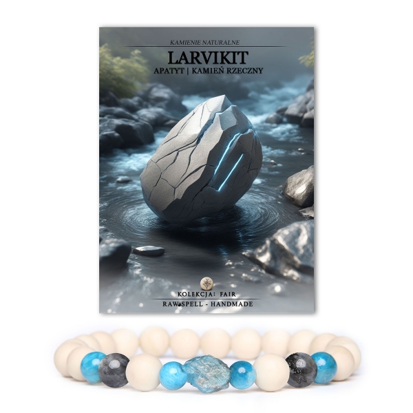Stylowa bransoletka damska i męska z kolekcji Fair, stworzona z larvikitu, apatytu oraz kamienia rzecznego - doskonały dodatek na każdą okazję.