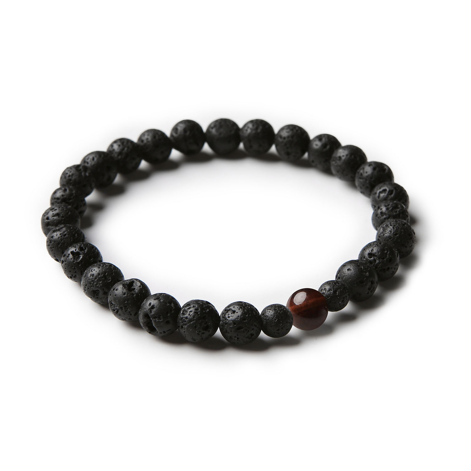Bransoletka unisex z kolekcji Binthe, wyróżniająca się materiałami: bawole oko i lawa wulkaniczna.