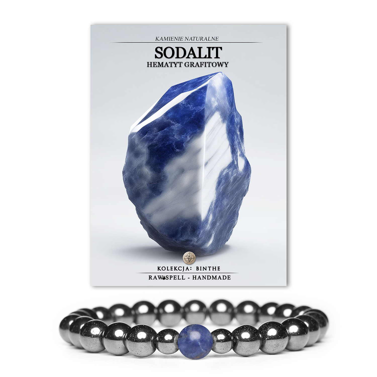 Bransoletka Binthe z sodalitem i hematytem grafitowym - kamienie naturalne dla kobiet i mężczyzn.