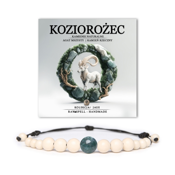 Kamienne magiczne układanie gwiazd - Bransoletka z Agatem Mszystym i Kamieniem Rzecznym. Kolekcja Jaue dla Koziorożca.