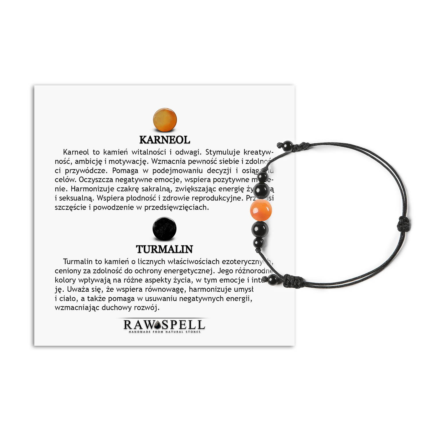 Bransoletka Garie - Karneol - Turmalin - Damska i Męska Stylowa bransoletka Garie z kamieniami karneol i turmalin, idealna dla pań i panów.