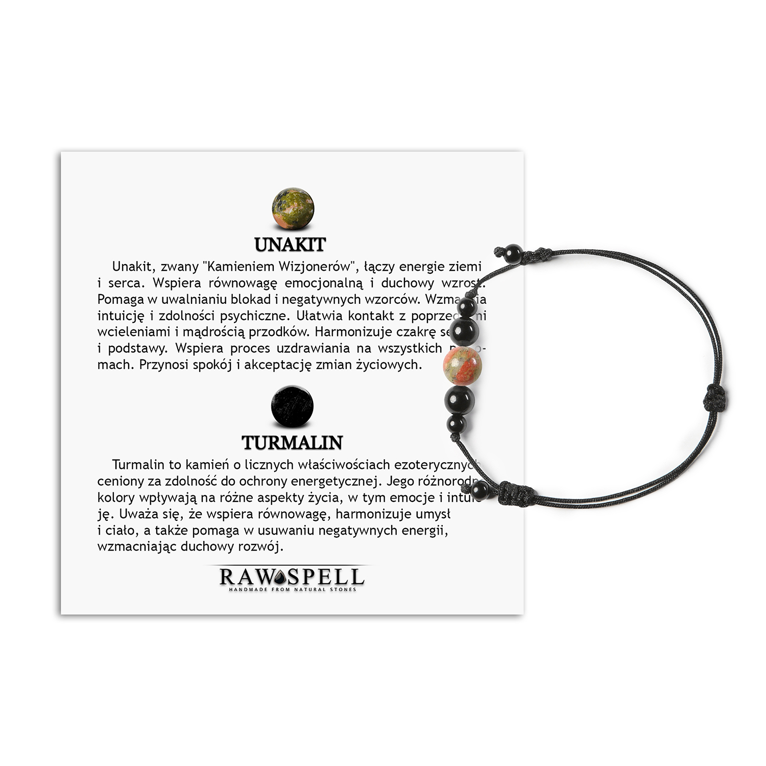 Bransoletka Garie na sznurku z Unakitem i Turmalinem - idealna dla niej i dla niego Bransoletka Garie z unakitem i turmalinem - wyjątkowy dodatek dla każdej płci, łączący styl z naturalnym pięknem.