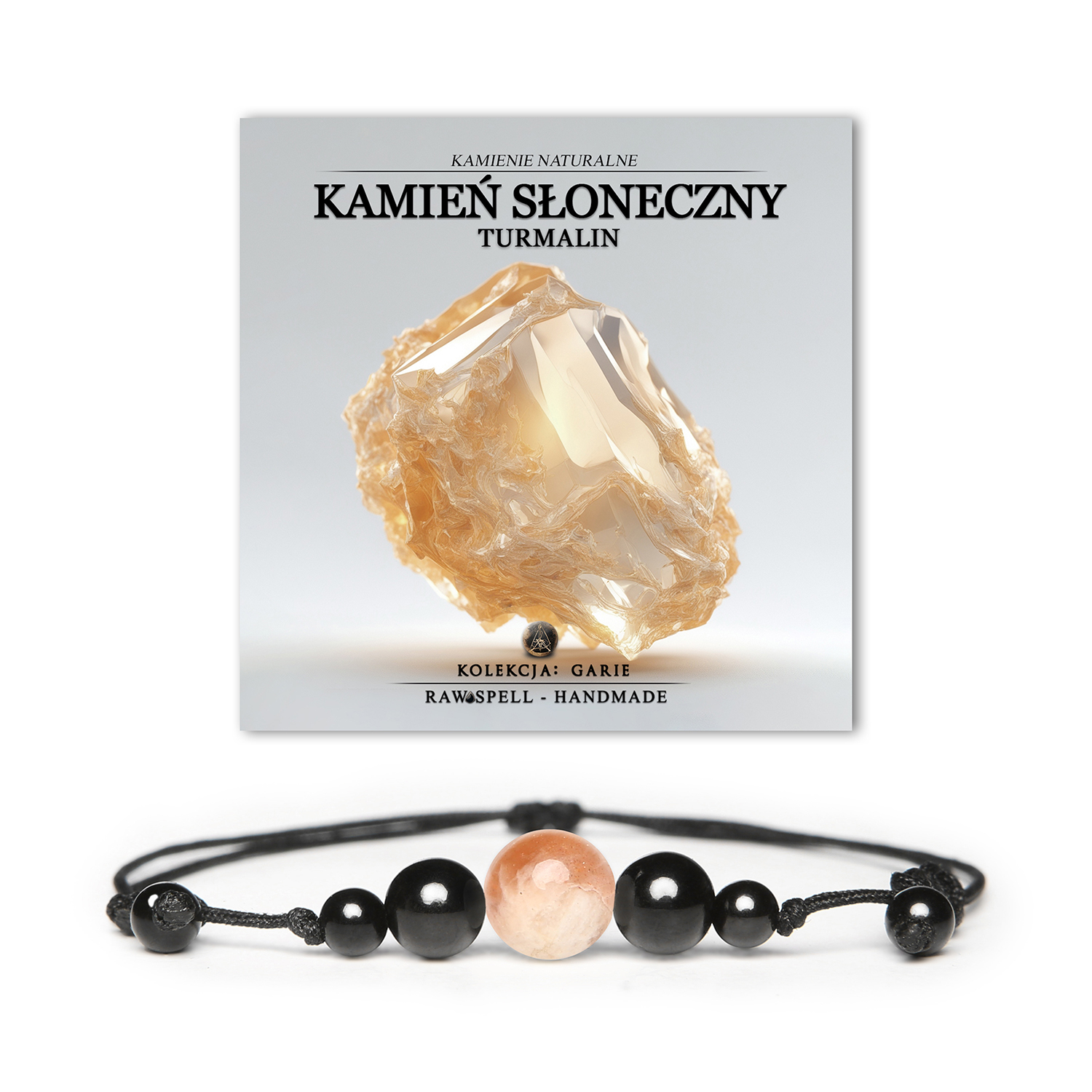 Stylowa bransoletka z kolekcji Garie, z naturalnym Kamieniem Słonecznym i Turmalinem, idealna dla kobiet i mężczyzn.