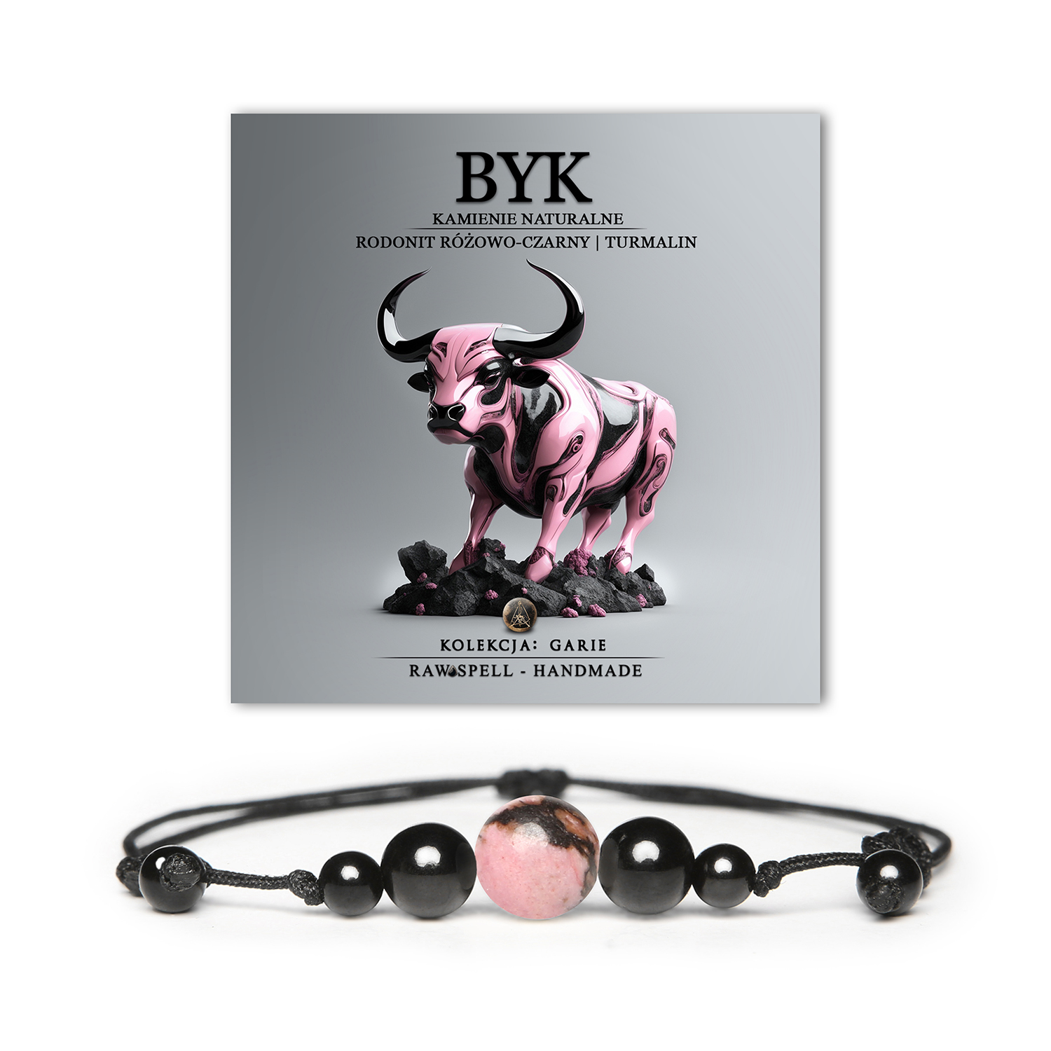 Stylowa bransoletka z rodonitu i turmalinu z kolekcji Garie, idealna dla osób urodzonych pod znakiem Byka. Oferująca wyjątkowy design dla obu płci.