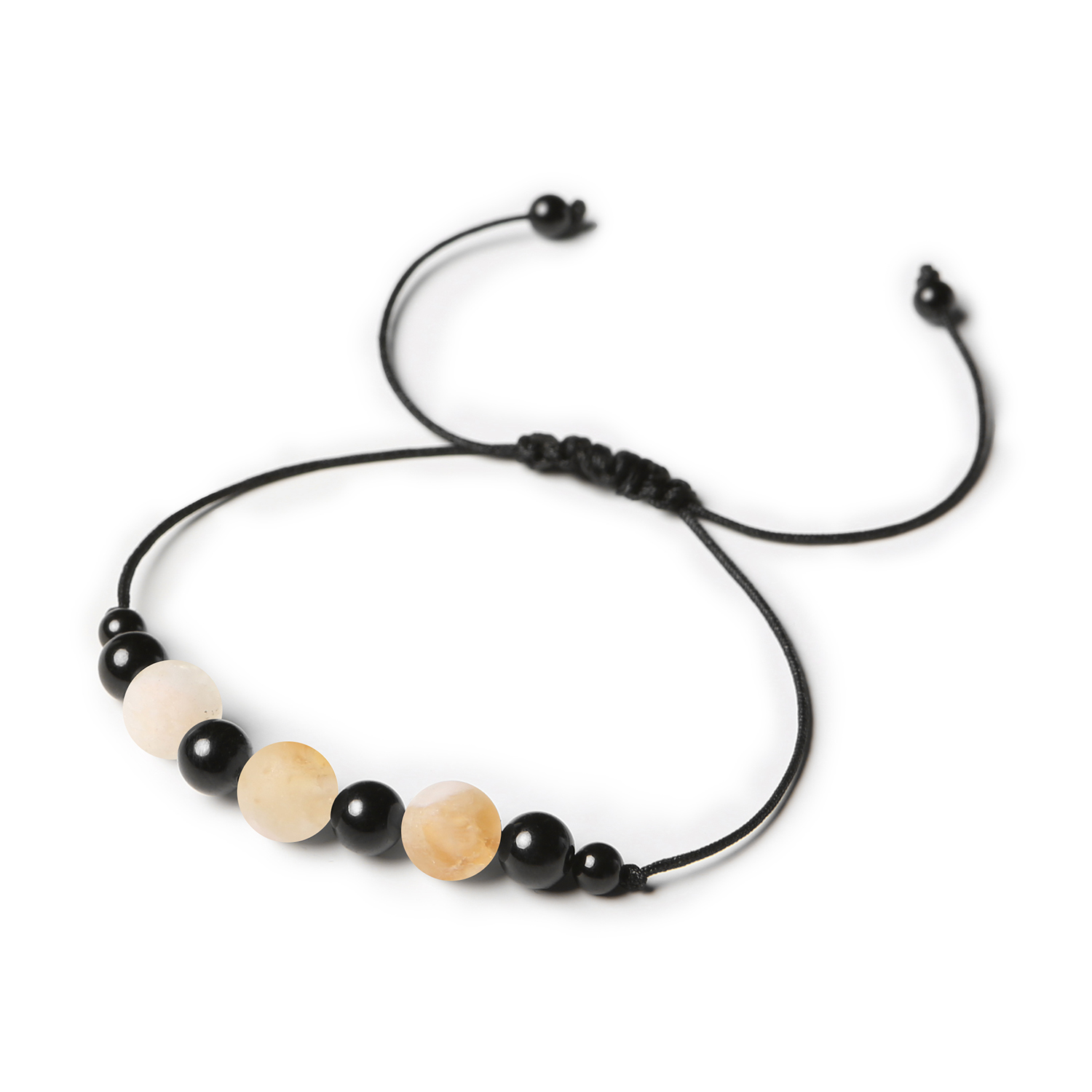 Bransoletka Haka na sznurku z cytrynem cieniowanym i turmalinem dla niej i dla niego Stylowa bransoletka Haka z kamieniami naturalnymi: cytryn cieniowany i turmalin, damska i męska.