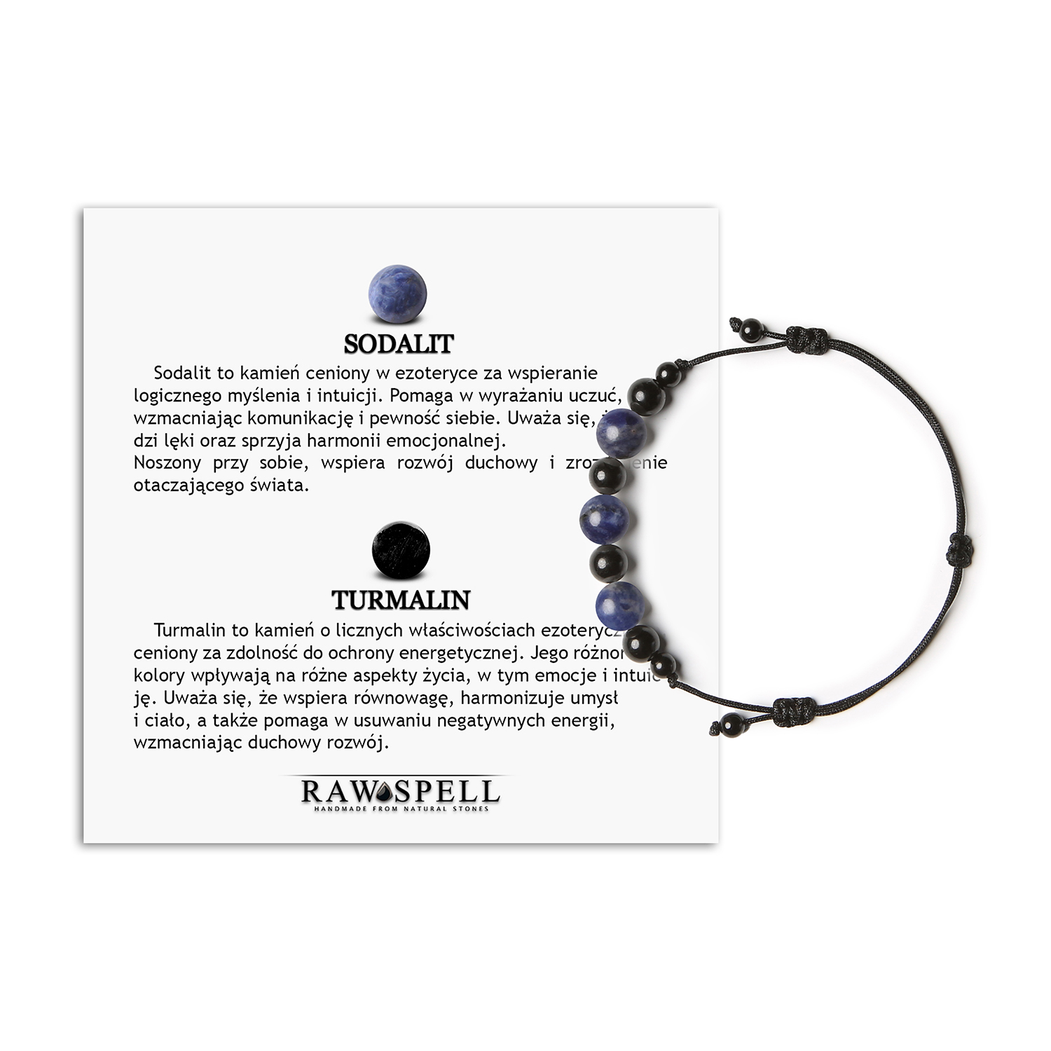 Bransoletka Haka na sznurku z sodalitem i turmalinem, idealna dla kobiet i mężczyzn Elegancka bransoletka z naturalnych kamieni sodalitu i turmalinu z kolekcji Haka, przeznaczona dla kobiet i mężczyzn.