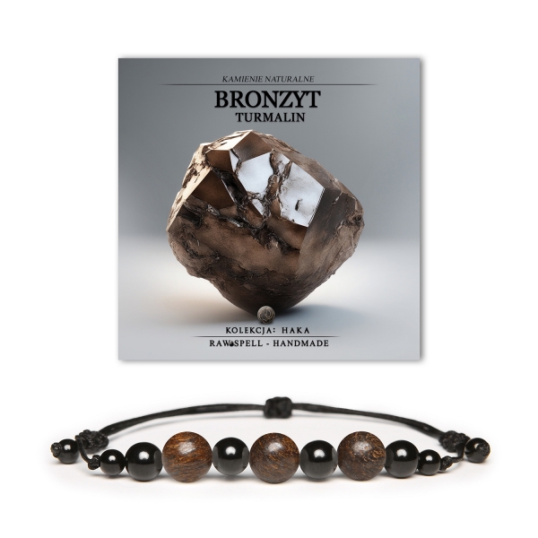 Elegancka bransoletka z kolekcji Haka, z bronzytem i turmalinem, uniseks.