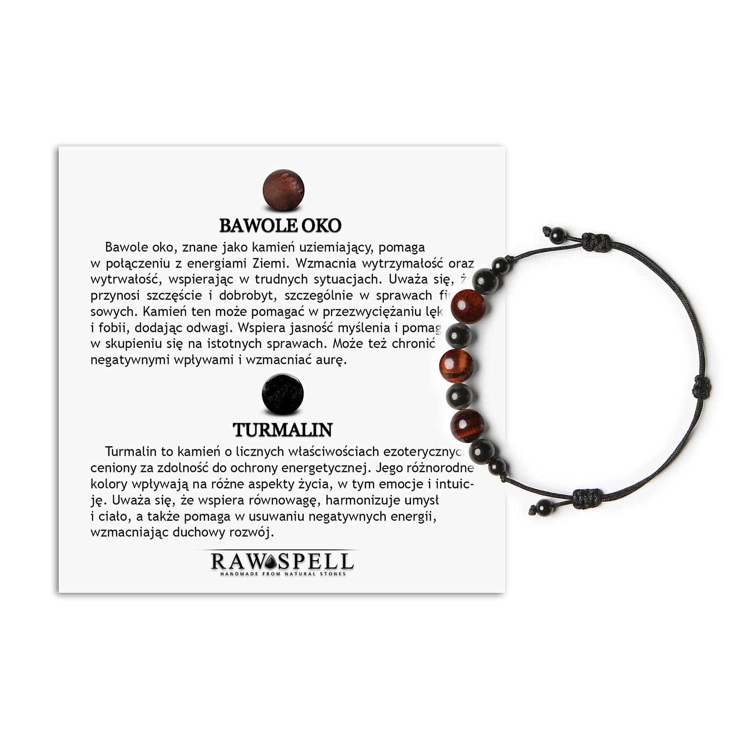 Bransoletka Haka z Bawolim Okiem i Turmalinem, idealna dla kobiet i mężczyzn Damska i męska bransoletka Haka z naturalnych kamieni – Bawole Oko i Turmalin, doskonały dodatek dla miłośników unikatowych akcesoriów.
