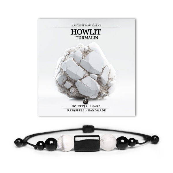 Elegancka bransoletka Inare z Howlitem i Turmalinem, idealna zarówno dla kobiet, jak i mężczyzn.