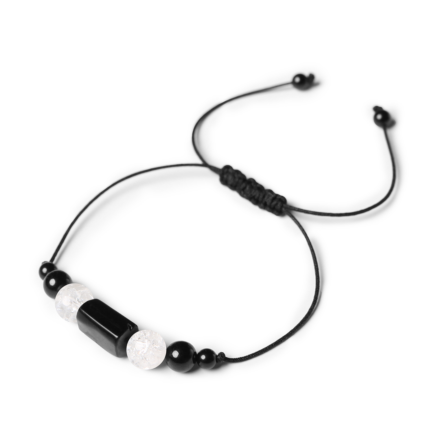 Bransoletka Inare na sznurku z Kryształem Górskim Lodowym i Turmalinem, dostępna w wersji damskiej i męskiej Stylowa bransoletka Inare z Kryształem Górskim Lodowym oraz Turmalinem, idealna dla kobiet i mężczyzn.