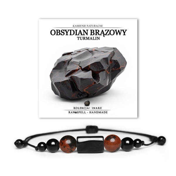 Bransoletka Inare z brązowym obsydianem i turmalinem, uniwersalny dodatek dla mężczyzn i kobiet.