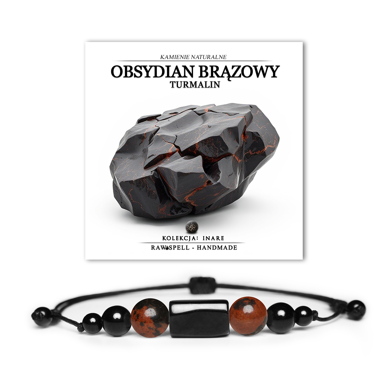 Bransoletka Inare z brązowym obsydianem i turmalinem, uniwersalny dodatek dla mężczyzn i kobiet.
