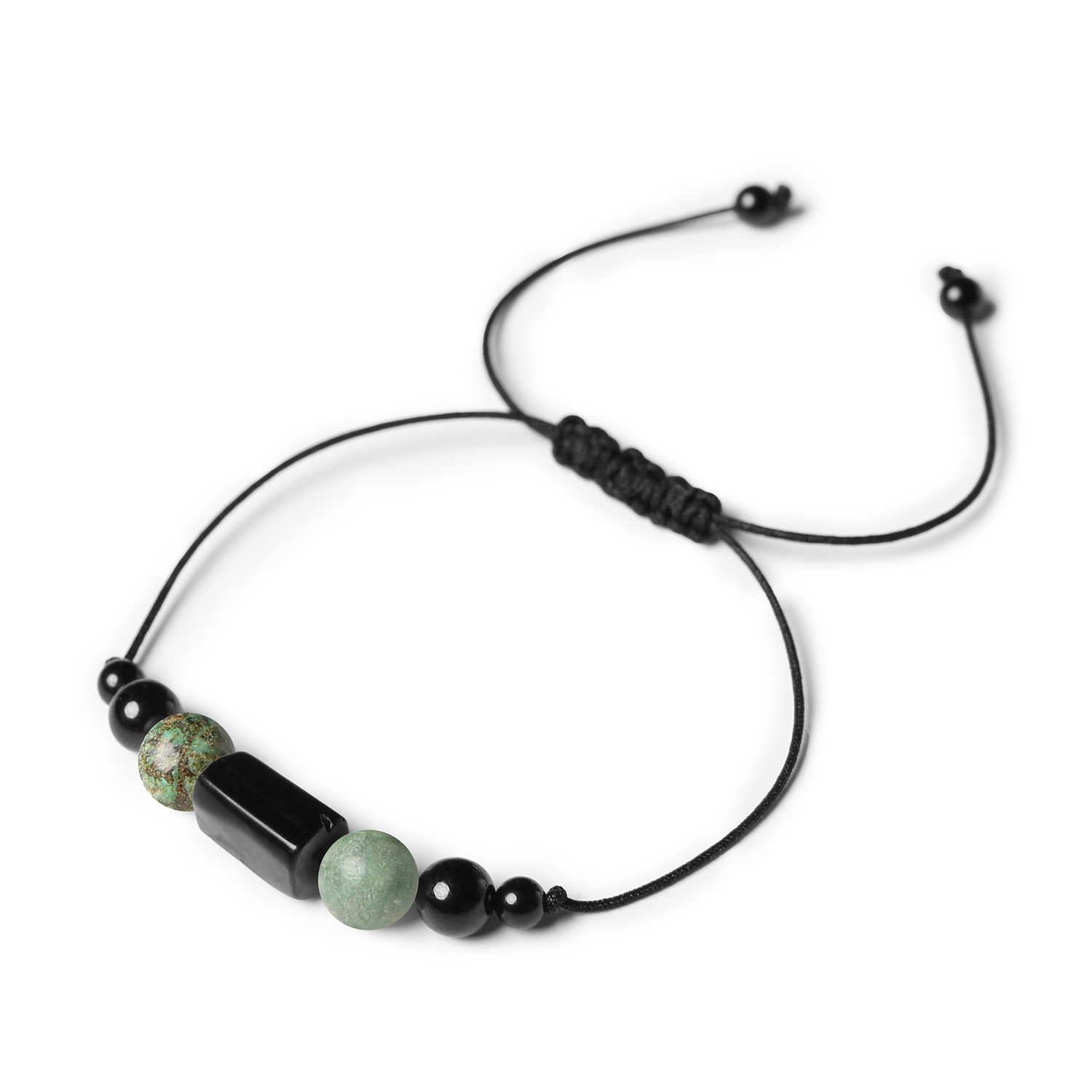 Bransoletka Inare na sznurku z turkusem afrykańskim i turmalinem, idealna dla kobiet i mężczyzn Elegancka bransoletka Inare z kamieniami naturalnymi: Turkus Afrykański i Turmalin, pasująca do stylu zarówno mężczyzn, jak i kobiet.