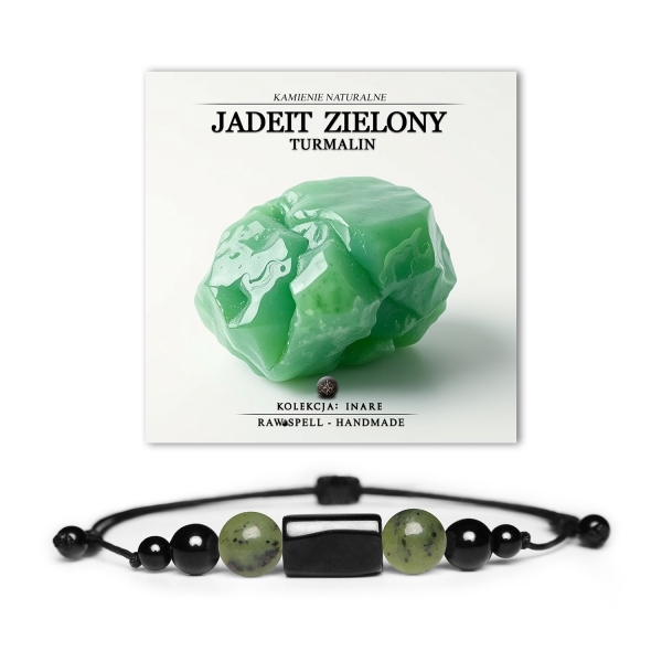Elegancka bransoletka z naturalnych kamieni jadeitu zielonego i turmalinu, dostępna w wersji damskiej i męskiej, z kolekcji Inare.