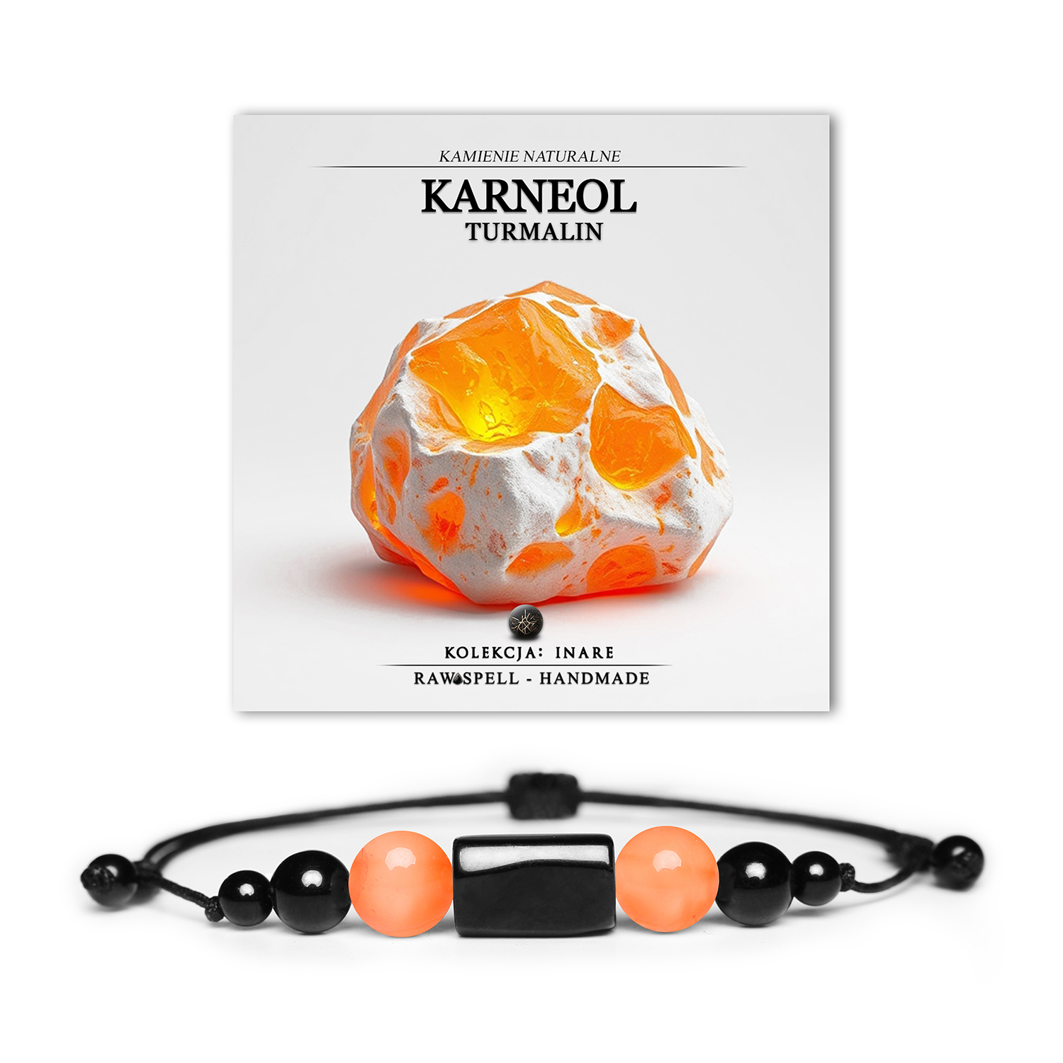 Damska i męska bransoletka z kolekcji Inare, wykonana z karneolu i turmalinu.