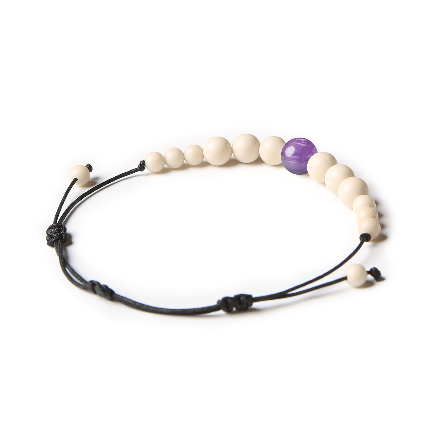 Elegancka bransoletka z kolekcji Jaue, wykonana z ametystu i kamienia rzecznego, przeznaczona zarówno dla kobiet, jak i mężczyzn.