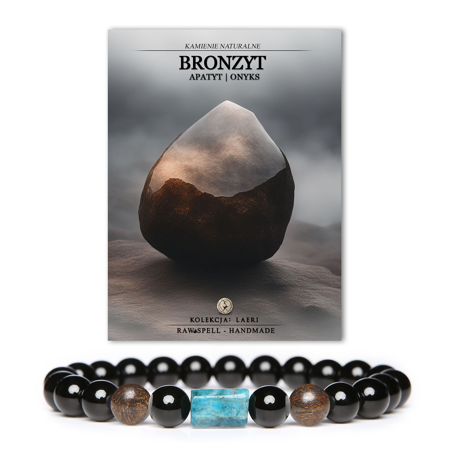 Stylowa bransoletka męska i damska z kolekcji Laeri, z bronzytem, apatytami i onyksami, podkreślająca indywidualność.