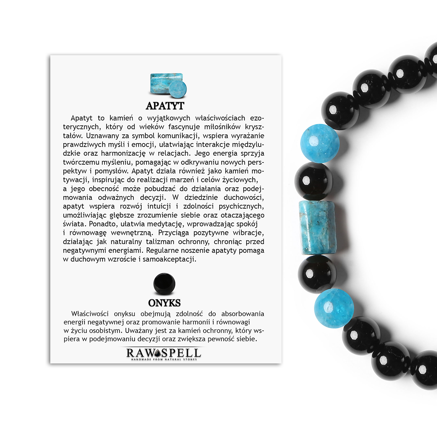 Bransoletka Laeri na gumce z Apatytem oraz Onyksami - idealna dla kobiet i mężczyzn Bransoletka na gumce z kolekcji Laeri - Apatyt i Onyks dla Kobiet i Mężczyzn