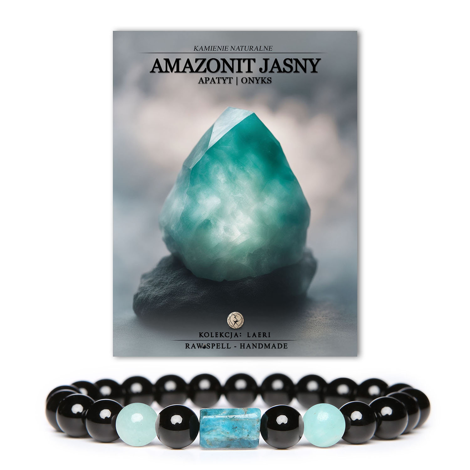 Bransoletka z kamieniami naturalnymi w kolekcji Laeri: jasny amazonit, apatyt i onyks - elegancki dodatek dla każdej płci.