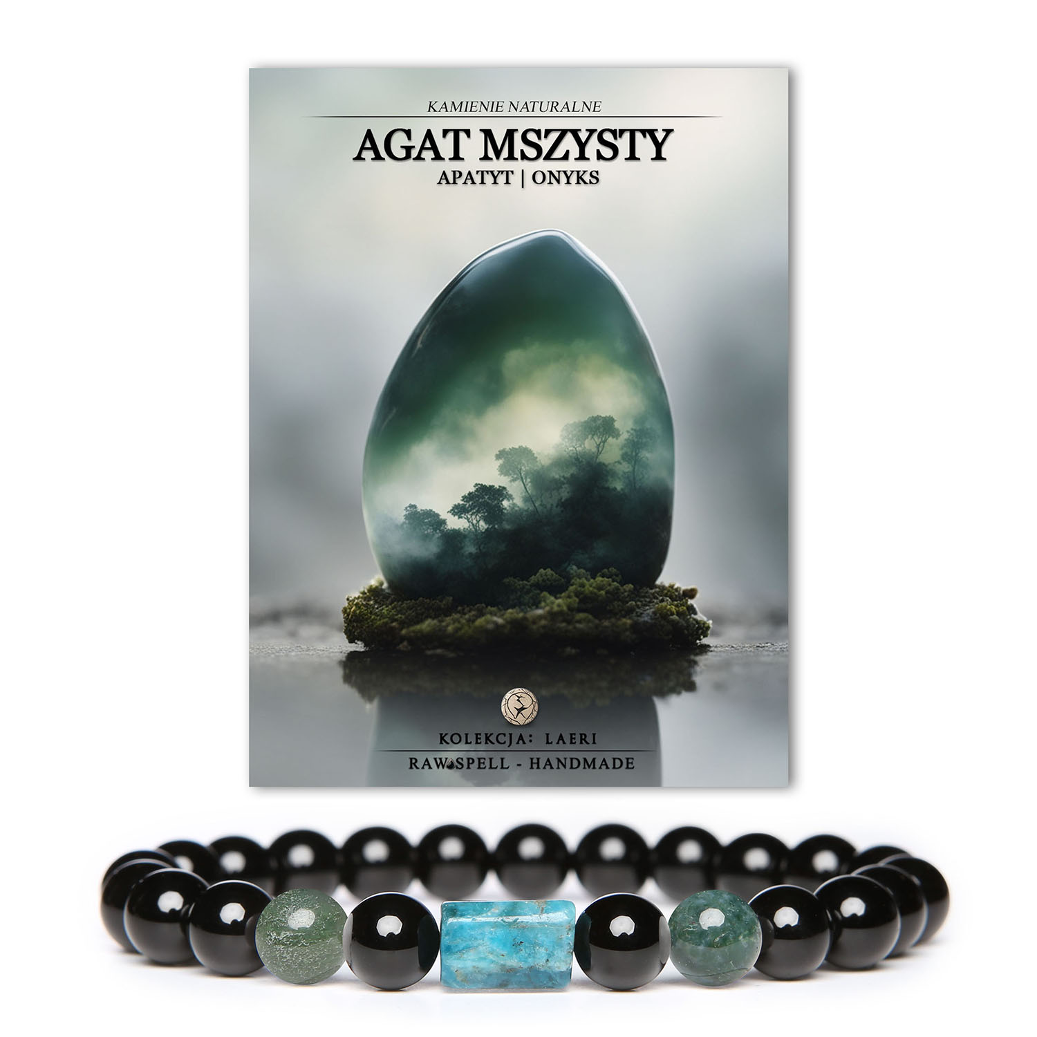 Kolorowa bransoletka z kolekcji Laeri, wykorzystująca naturalne kamienie: agat mszysty, apatyt i onyks, dla każdego