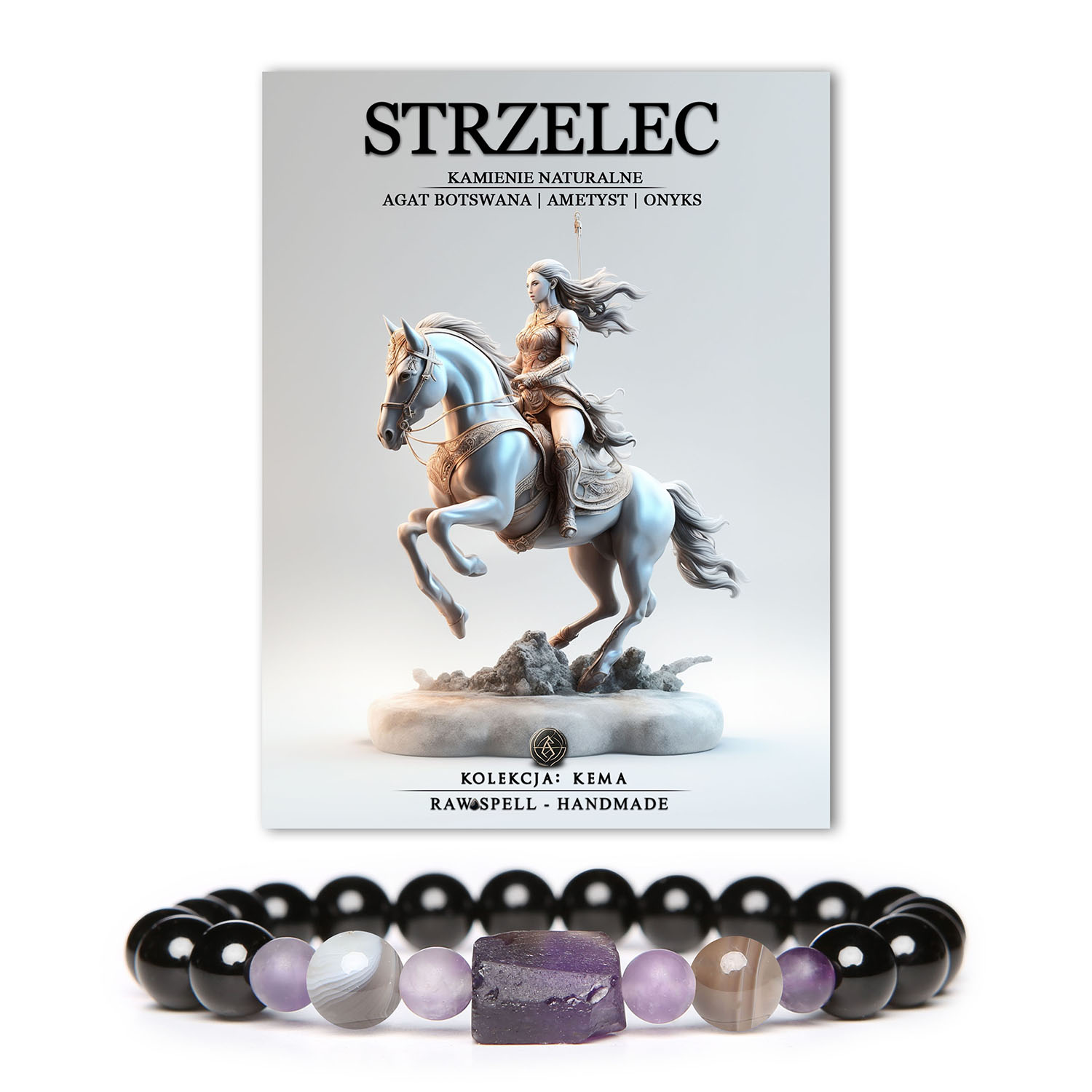 Zwiastun urodzin! Prezentuj swojego bliskiego jako Strzelca z gwiazd, z agatem, ametystem i onykiem. Bransoletka na gumce z Kamieni Naturalnych to niezwykła kolekcja Kema, przypominająca o niezwykłym związku między ziemią a niebem.