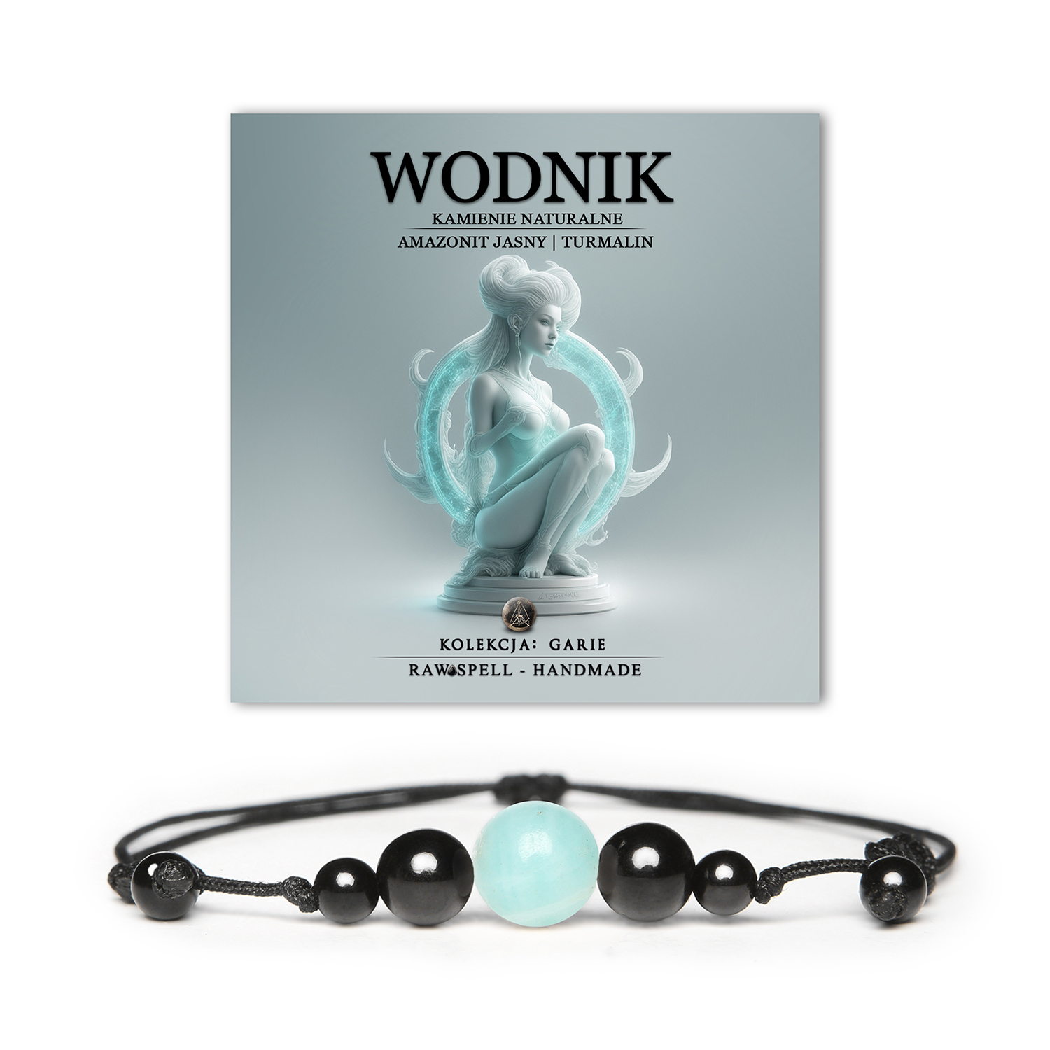 Stylowa bransoletka z kamieni naturalnych w kolekcji Garie, ozdobiona jasnym amazonitem i turmalinem, idealna dla Wodnika, zarówno dla kobiet, jak i mężczyzn.