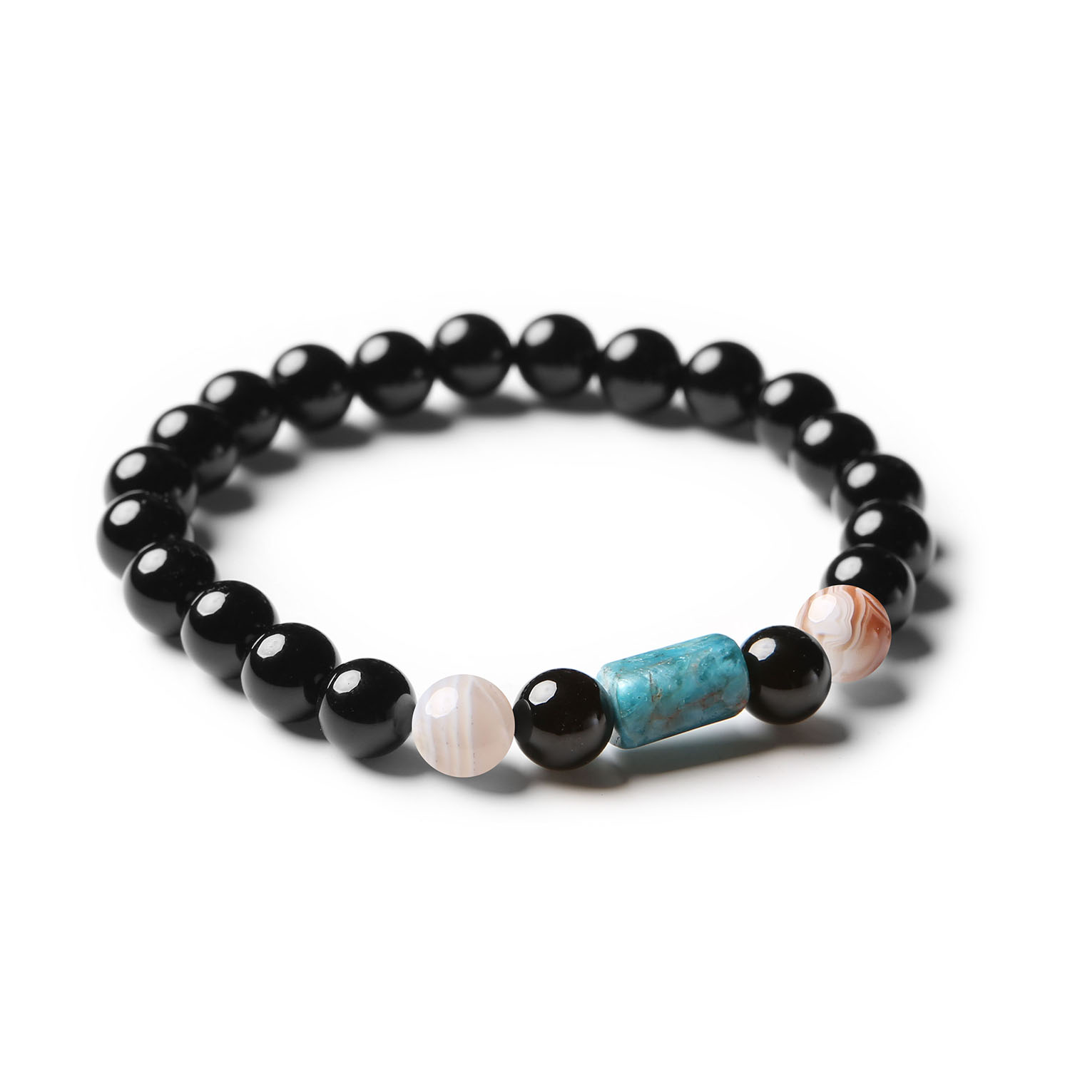 Naturalny piękno: Bransoletka z kolekcji Laeri z agatem z Botswany, apatyt i onyks dla kobiet i mężczyzn.