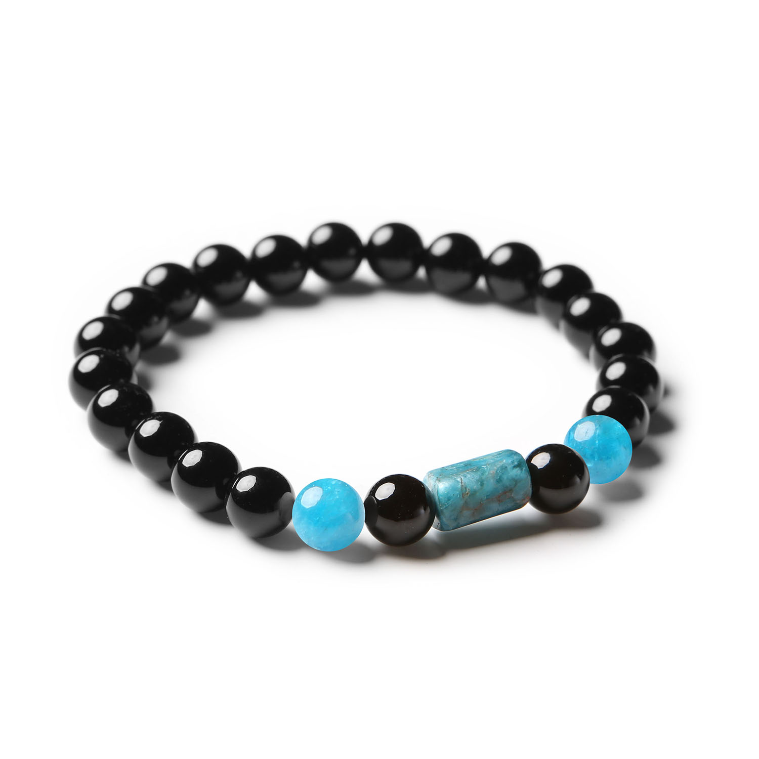 Modna bransoletka z kolekcji Laeri z kamieniami naturalnymi apatytu oraz onyksu, przeznaczona dla kobiet i mężczyzn.