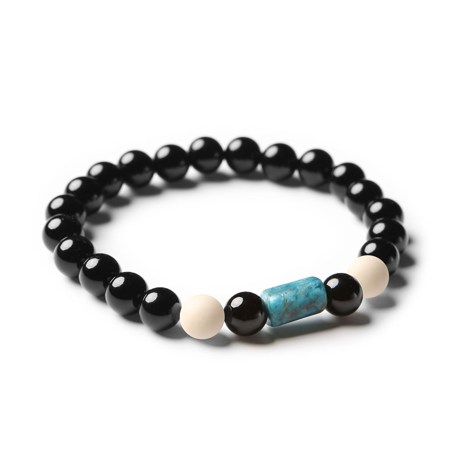 Bransoletka Laeri z kolekcji naturalnych kamieni, w składzie Rzeczny Kamień, Apatyt oraz Onyks, stworzona z myślą o kobietach i mężczyznach.