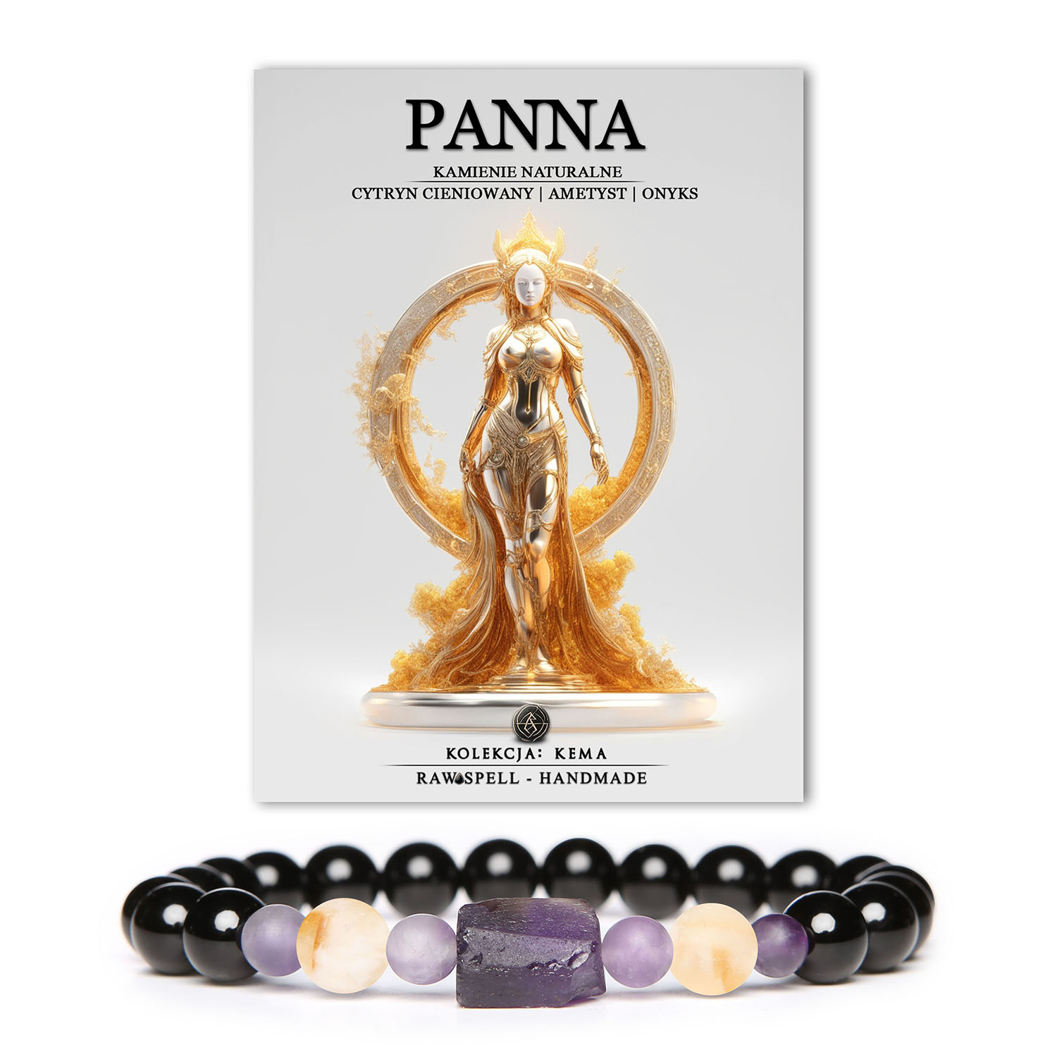 Bransoletka Kema z cytrynu, ametystu i onyksu dla Panny. Modny wybór dla kobiet i mężczyzn! Kamienie naturalne, styl i harmonia.