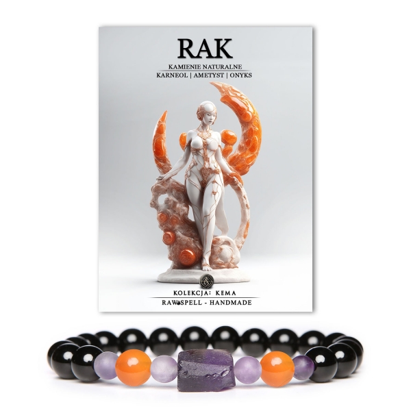 Bransoletka Rak z kamieni naturalnych Kema: karneol, ametyst i onyks. Styl i energia w jednym! Idealna dla każdego.