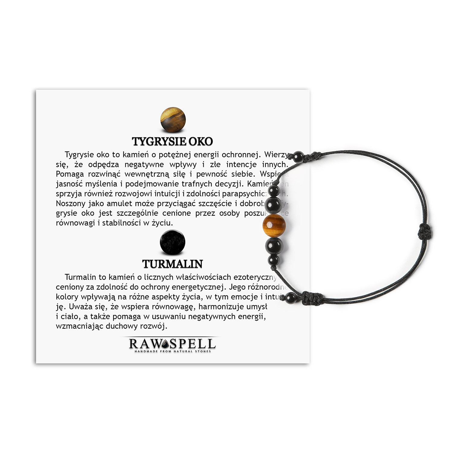 Bransoletka na sznurku Garie z Tygrysim Okiem i Turmalinem dla kobiet i mężczyzn Bransoletka Garie, wykonana z Tygrysiego Oka i Turmalinu, dostępna dla kobiet i mężczyzn - naturalne kamienie dla wyjątkowego stylu.
