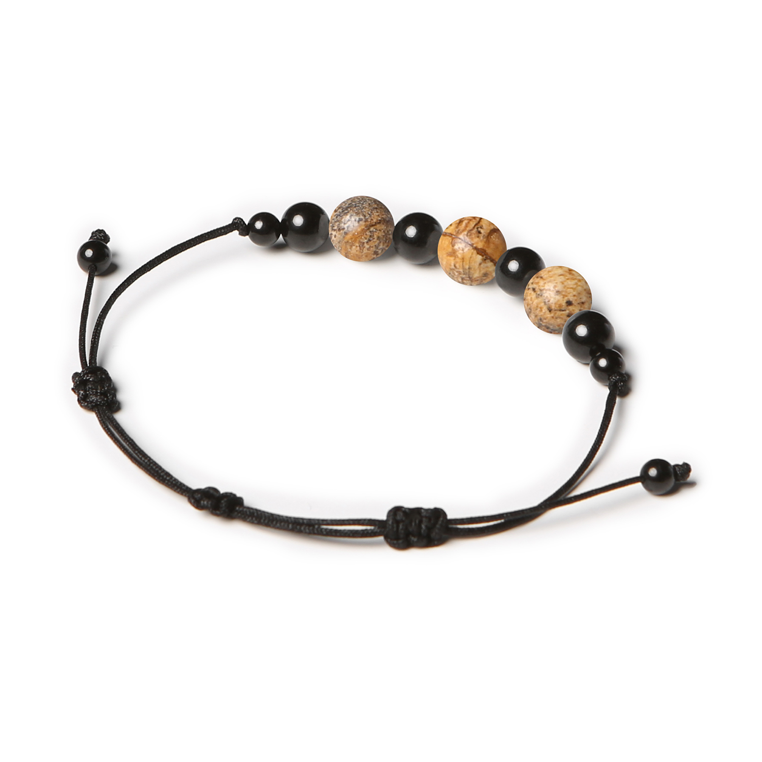 Bransoletka Haka z naturalnymi kamieniami: jaspis obrazkowy i turmalin, unisex – doskonały dodatek dla każdej osoby.