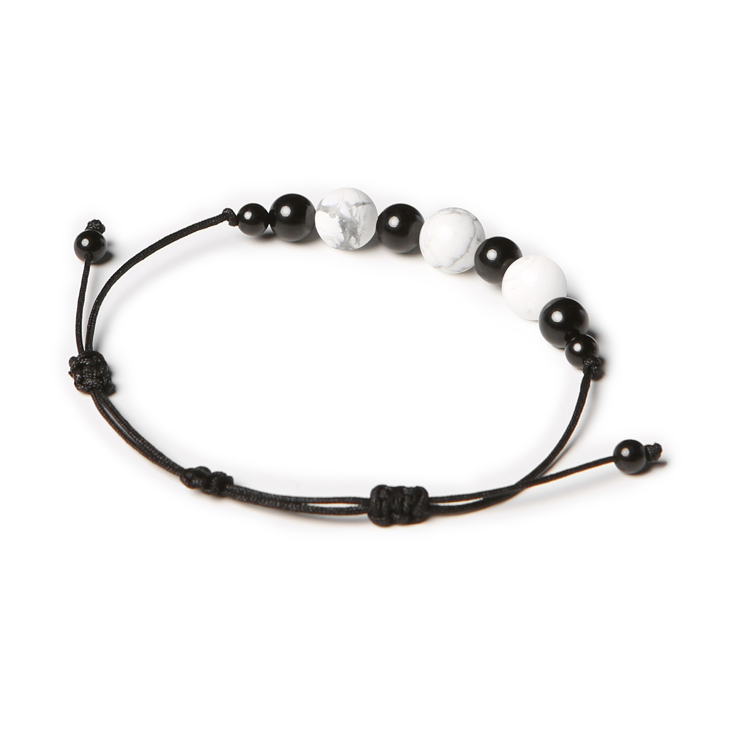 Damska i męska bransoletka z kolekcji Haka, ozdobiona naturalnym howlitem i turmalinem.