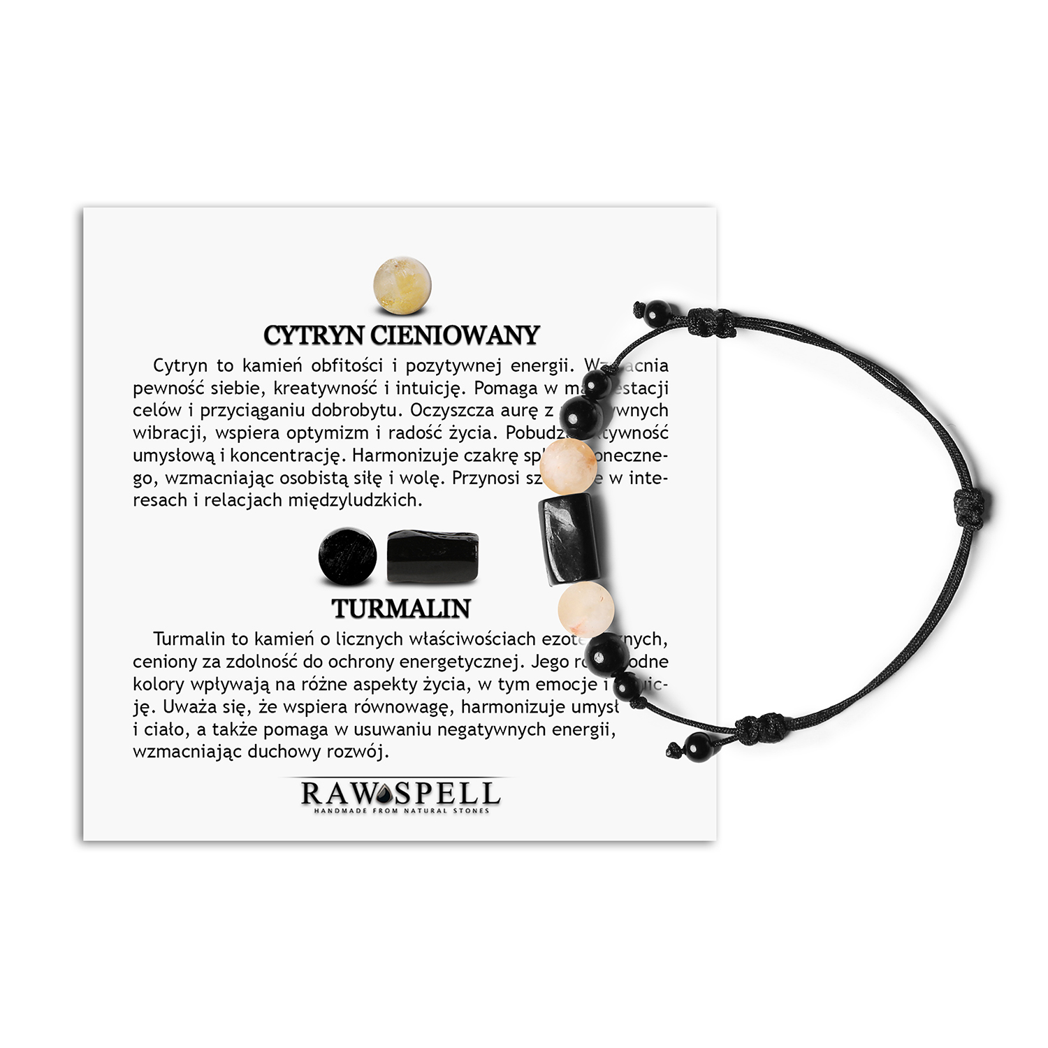 Bransoletka na sznurku Inare z cytrynem cieniowanym i turmalinem dla kobiet i mężczyzn Damska i męska bransoletka z kolekcji Inare, wykonana z naturalnych kamieni: cytryn cieniowany oraz turmalin.