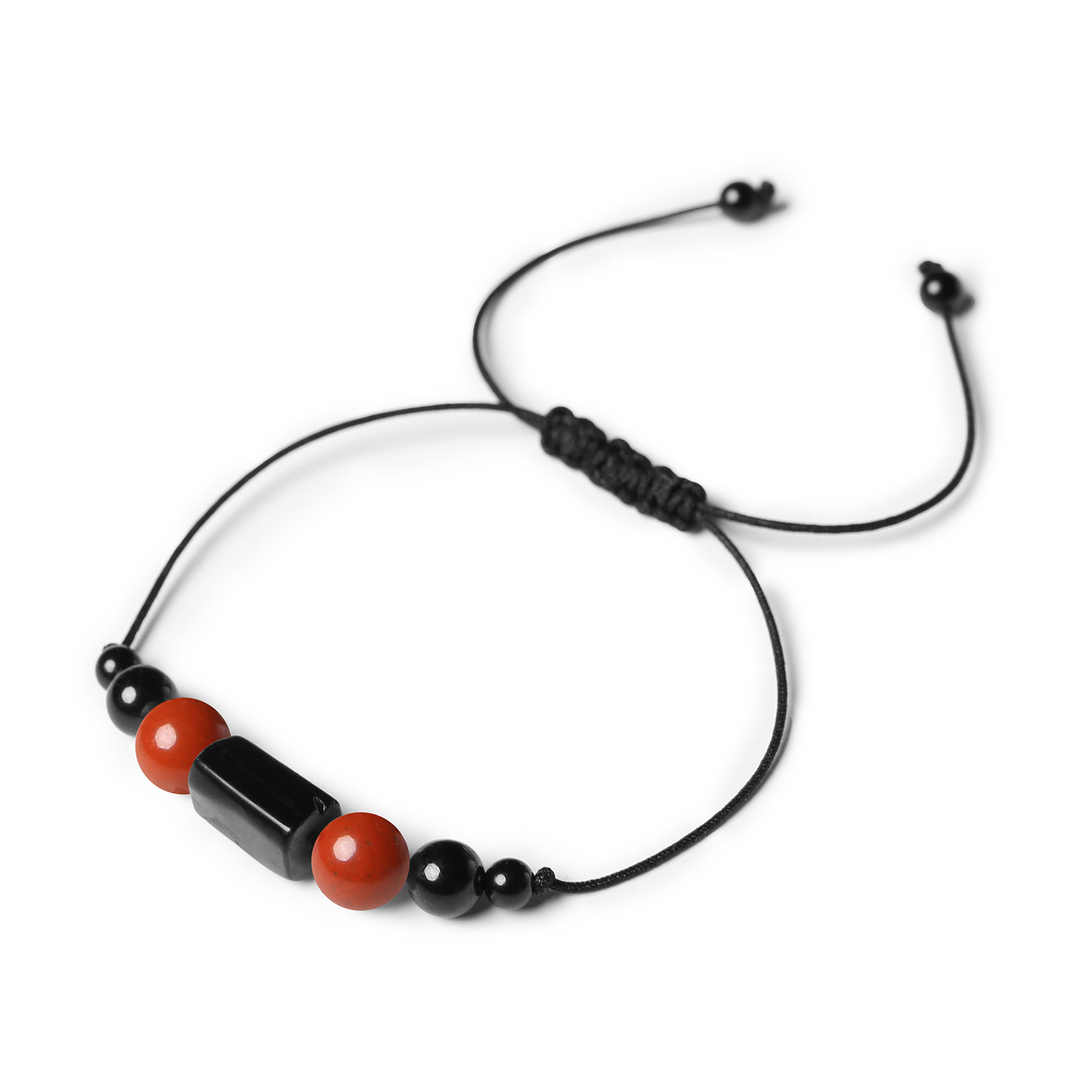 Bransoletka na sznurku Inare z jaspisem czerwonym i turmalinem dla kobiet i mężczyzn Damska i męska bransoletka z naturalnych kamieni, w tym jaspisu czerwonego i turmalinu, z kolekcji Inare.