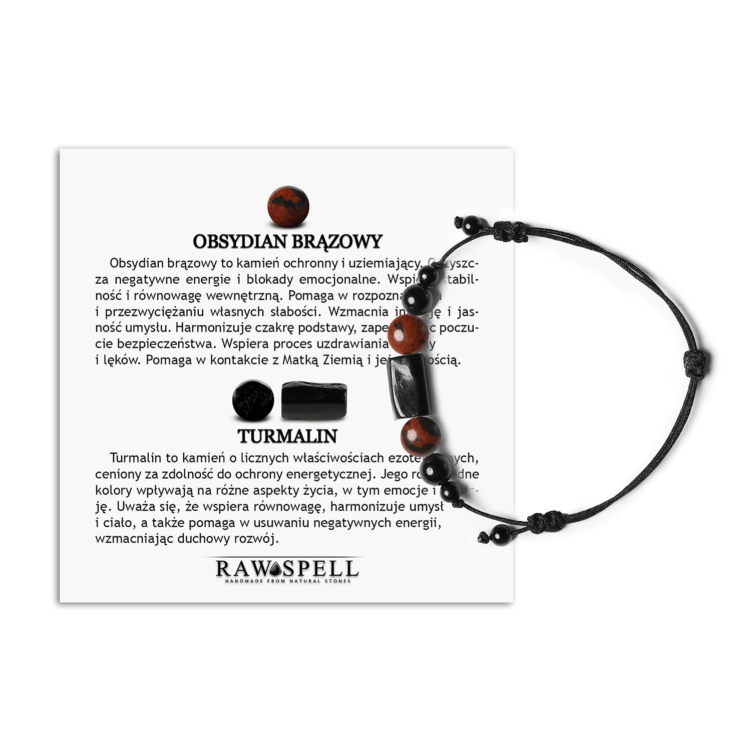 Bransoletka na sznurku Inare z obsydianem brązowym i turmalinem, dostępna w wersji damskiej i męskiej Elegancka bransoletka z kolekcji Inare, wykonana z brązowego obsydianu i turmalinu, idealna dla mężczyzn i kobiet.