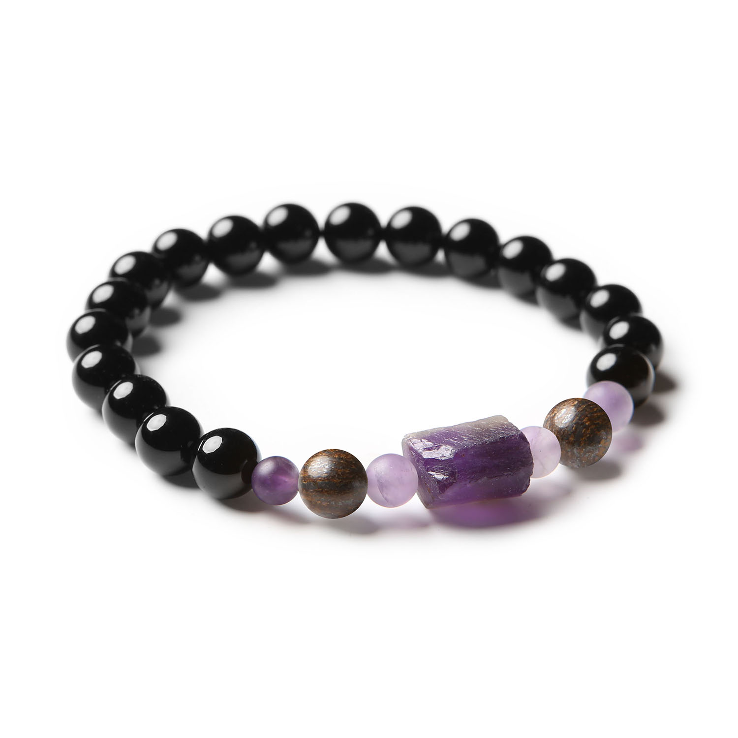 Bransoletka Kema z bronzytu, ametystu i onyksu - unisexowy dodatek z kolekcji z naturalnymi kamieniami.