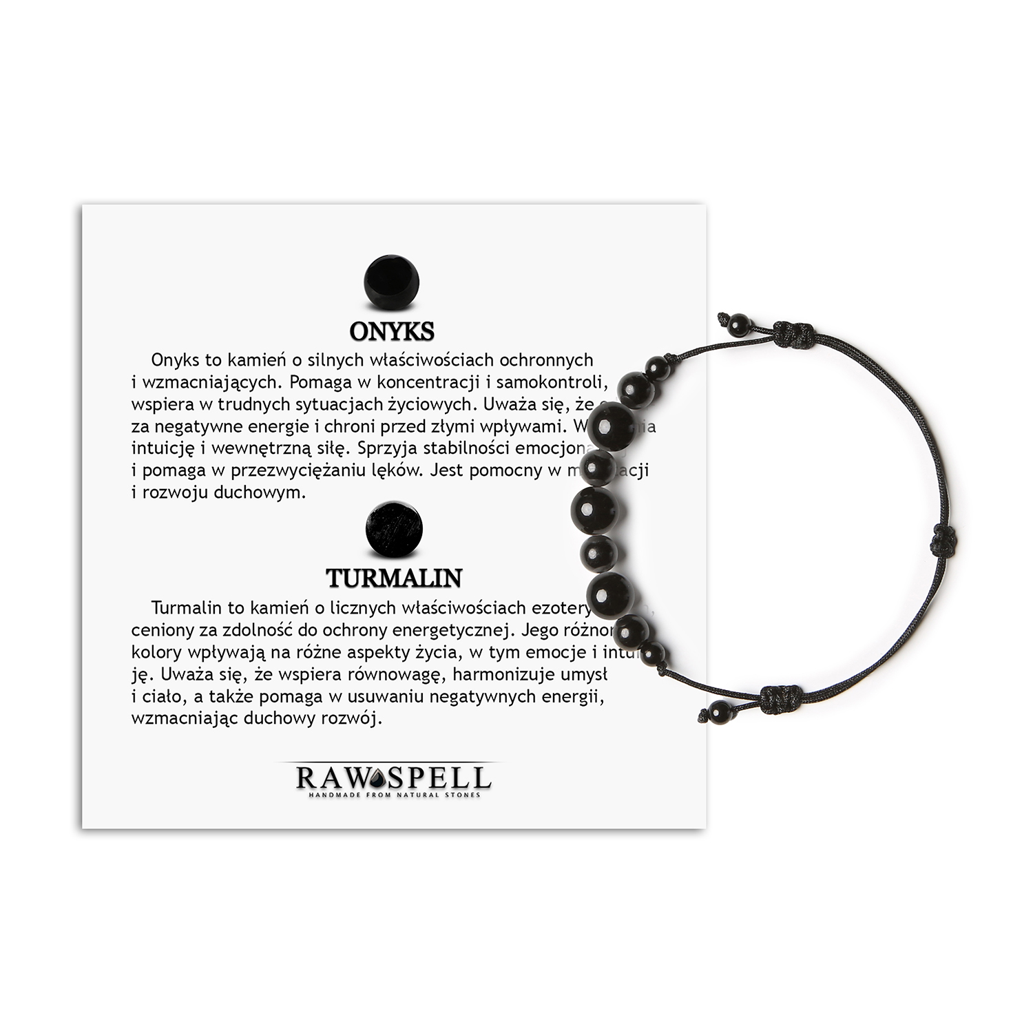 Bransoletka na sznurku w kolekcji Haka z onyksu i turmalinu dla każdego Elegancka bransoletka męska i damska z kolekcji Haka, ozdobiona kamieniami onyksowymi i turmalinami.