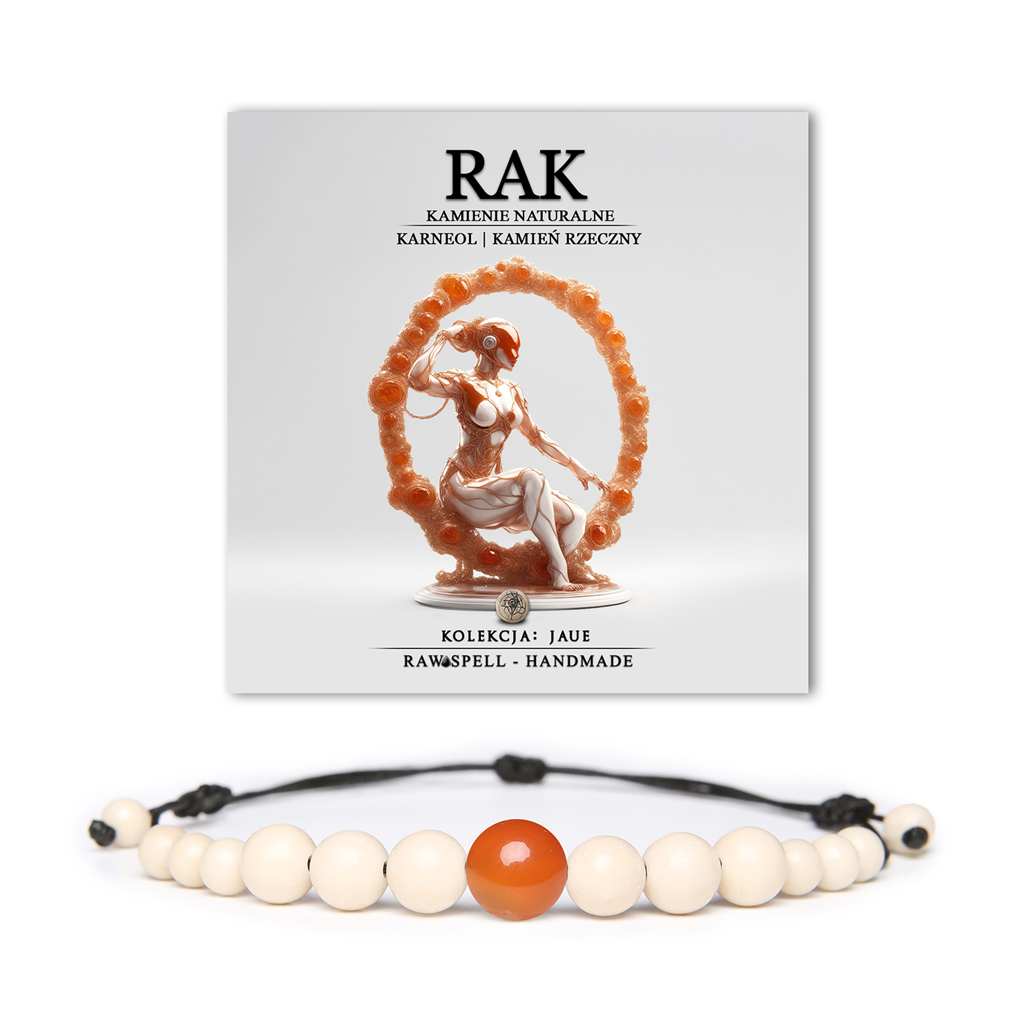 Stylowa bransoletka z kamieni naturalnych, idealna dla osób urodzonych pod znakiem Raka. Unikalna kolekcja Jaue - damska i męska.