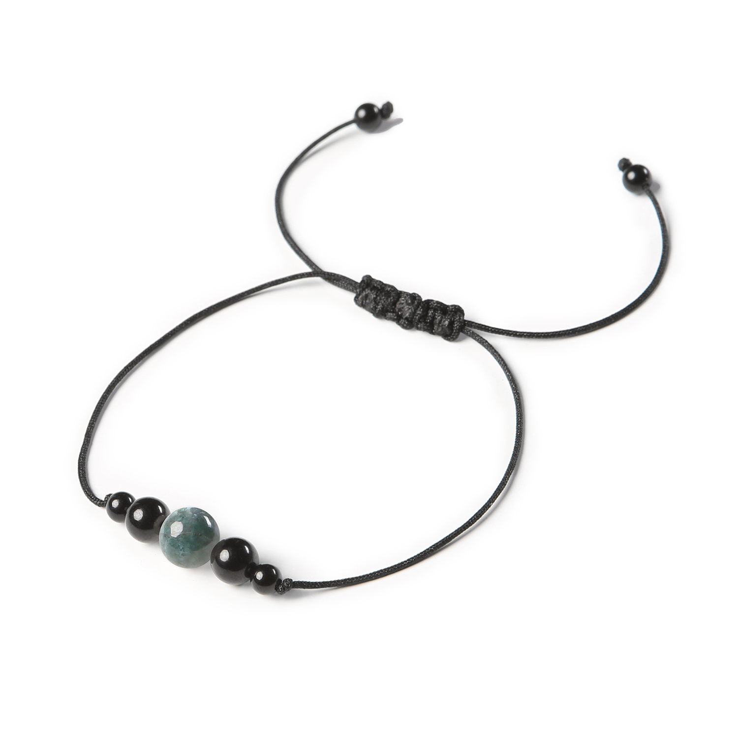 Bransoletka na sznurku z kolekcji Garie z Agatem Mszystym i Turmalinem dla kobiet i mężczyzn Stylowa bransoletka Garie z kamieniami naturalnymi, w tym agatem mszystym i turmalinem, dostępna w wersji damskiej i męskiej.