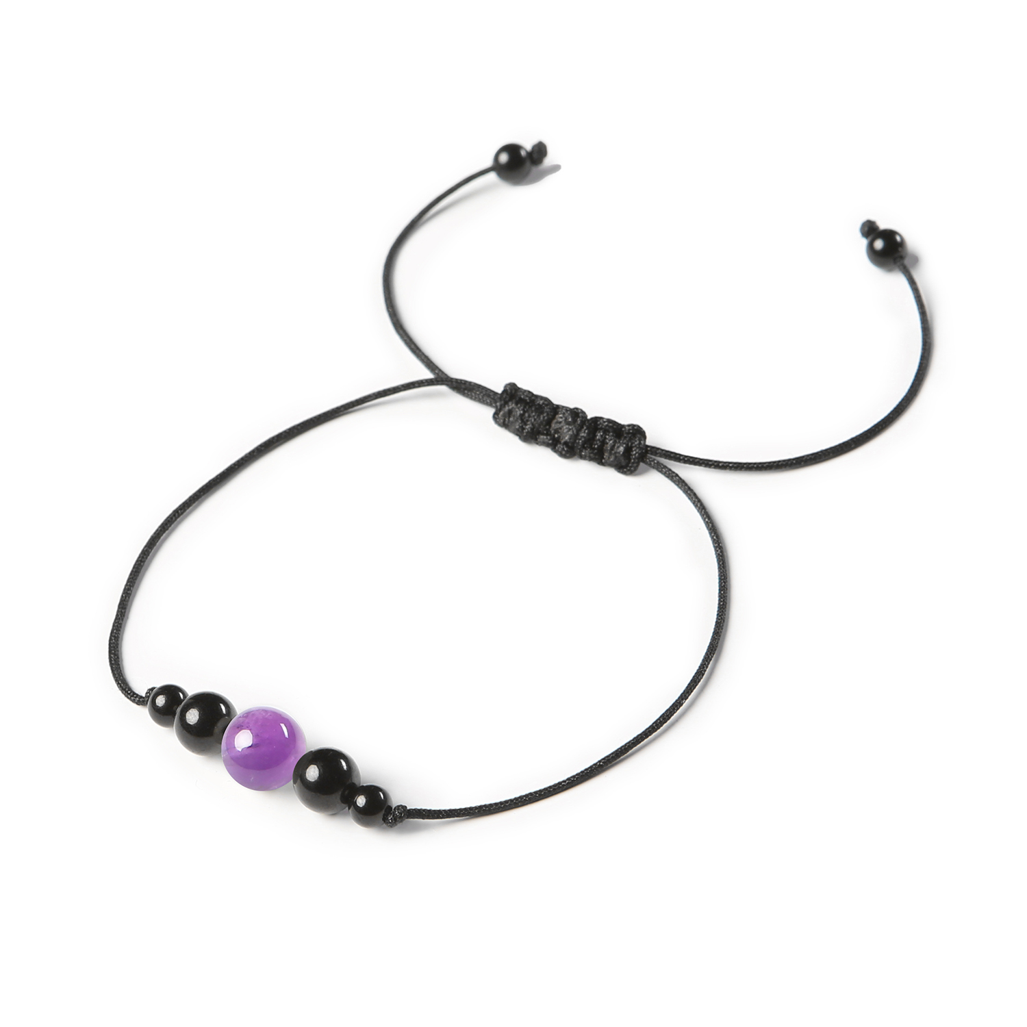 Bransoletka na sznurku z kolekcji Garie z ametystem i turmalinem, dostępna w wersji damskiej i męskiej Stylowa bransoletka Garie wykonana z naturalnych ametystów i turmalinów, idealna zarówno dla kobiet, jak i mężczyzn.